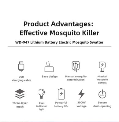 JZ UV-Licht 3000V Hochleistungs-2-in-1-Akku-Schädlingsbekämpfung Fliegenfänger Anti-Mücken-Killer-Lampe Mückenschläger fournisseur